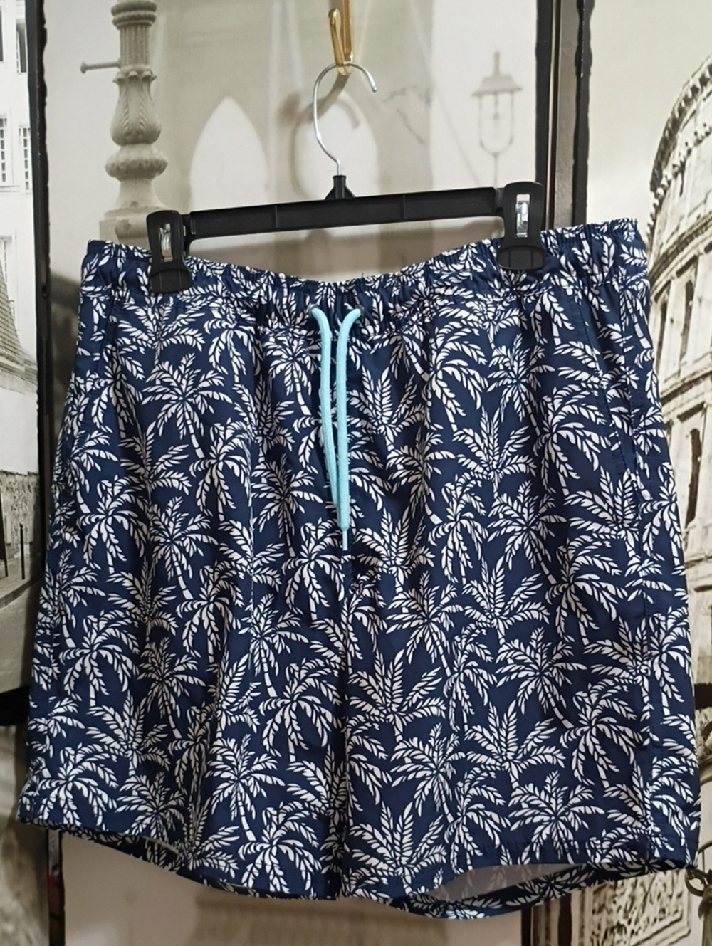 J. CREW FLEX SWIMWEAR Men's Palm Tree Blue/White  Size Large